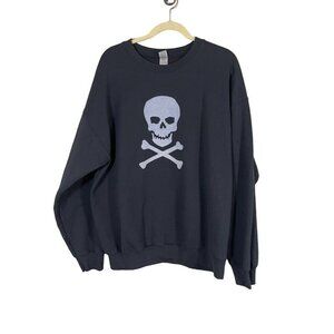 Gildan Sweatshirt Women XL Black Crew Skull Graphic Punk Grunge Halloween 80s